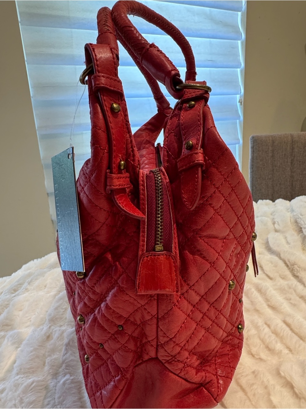 Quilted Red Studded Shoulder Bag - Picture 14 of 16